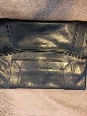 Barneys New York Black Leather Trim Canvas Pouch
